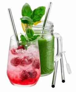 GEFU Edelstahltrinkhalm Future, 4 Stück Inkl. Reinigungsbürste 18 Cm