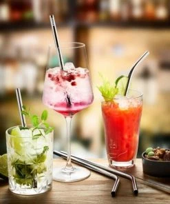 GEFU Edelstahltrinkhalm Future, 4 Stück Inkl. Reinigungsbürste 18 Cm -Bialetti-shop web Edelstahltrinkhalme Ambiente RGB